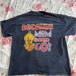 Vintage 90s Tweety Bird T-Shirt “Because Mom Said So!” Black Tee XL Looney Tunes